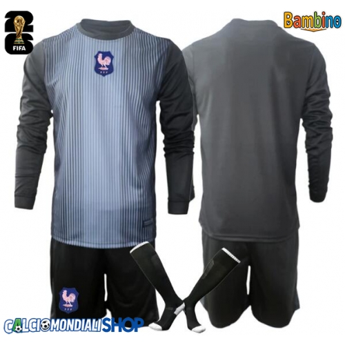 Maglie da calcio Francia Portiere Prima Maglia Bambino Mondiali 2026  Manica Lunga + Pantaloni corti)